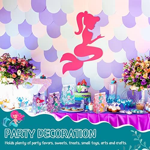 Nezyo 24 Pack Mermaid Party Favor Gift Smags, Mermaid Goodies Sacos para garotas Faculdades de aniversário Sacos de doces de papel de sereia com adesivos para decorações de chá de bebê