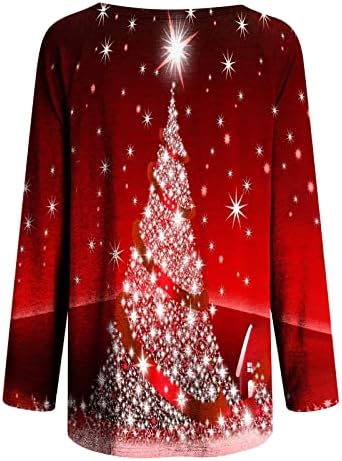 Túnica de natal para mulheres soltas ajuste manga longa árvore de Natal Tops impressos Crew pescoço blusas leves