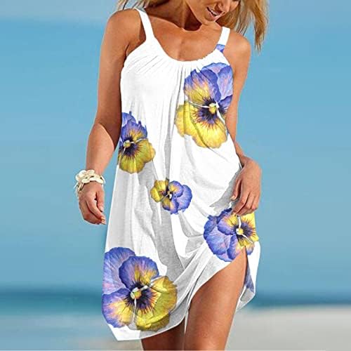 Vestidos midi para mulheres moda moda o-pescoço sem mangas impressão floral bainha solta praia vestido de praia