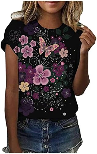 Camas T para mulheres casuais Butterfly Floral Impresso de verão de manga curta de manga curta Blouse Blouse Tops de camiseta
