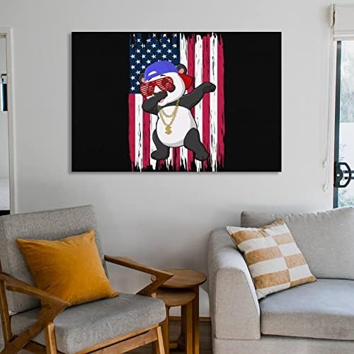 Panda dabbing com bandeira americana pendura de lona pintando obra de arte decoração de parede para sala