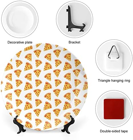 Happy Pizza Bone China Decorativa Placas redondas Crafas de cerâmica Craft Com Display Stand for Home Office Wall Dinner Decor