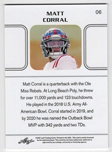 Matt Corral RC SP 2022 Memórias de folhas Emerald /35#6 ROOKIE ARC OLE MISS NM+ -MT+ NFL NCAA Football
