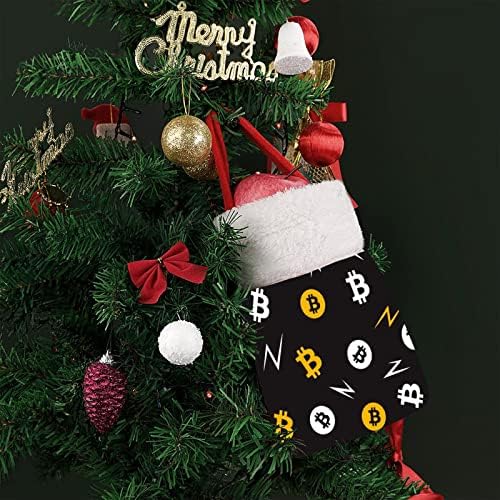 Bitcoin Pattern Sacos de Natal Bolsa de armazenamento fofa bolso para presente de doce árvore de Natal pendurada