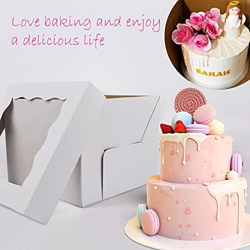 Caixas de bolo KBG 10pcs 10x10x10 polegadas com janela de bolo de altura para bolos de camada para transporte de aniversário de casamento, caixa de padaria branca durável