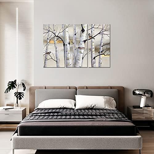 Arte de parede de árvore e pássaro, 3 peças Imprimir cenário de parede Arte da parede Imagem da paisagem para a sala de estar Decoração de pintura de parede Modern obras de arte moderna