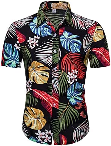 Camisas havaianas masculinas Primavera e verão Floral impressão colorida casual lapela praia de