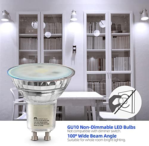 Bulbos de LED de LED de Mastery Mart GU10, não minimizáveis, 4W [40 watts equivalentes] 350lm, 5000k Daylight, ângulo de feixe de 100 ° de largura, CRI80, UL listado, Energy Star certificado