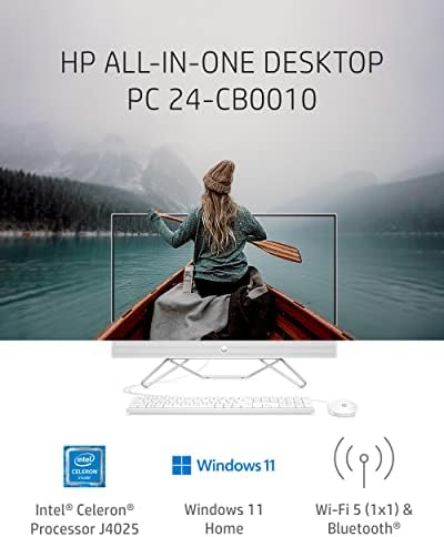 HP 24-CB0010 23,8 ”PC para desktop All-in-One FHD, Intel Celeron Processor J4025, 8 GB de RAM, 256 GB SSD, Webcam, WiFi, BT, Windows 11 Home