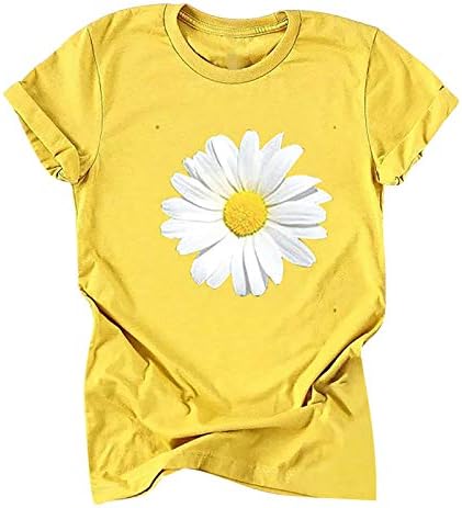 Camisas para mulheres Casual Casual, 2023 Blusa de manga curta Daisy Impressão floral Basic Summer Graphic camisetas