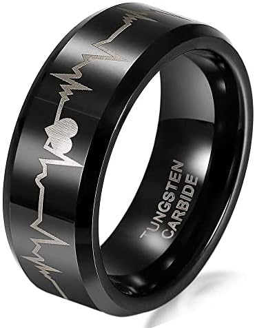 Voton 8mm de carboneto preto anéis com batimentos cardíacos para homens Hight Quantity Engão Bandas de casamento
