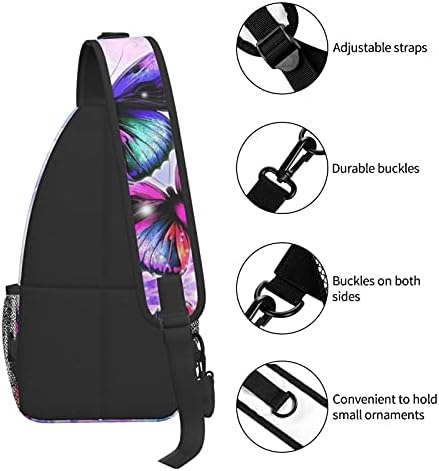 Greexy azul roxo borboletas backpack sling mochila bolsas de ombro crossbody para homens homens causais mochilas bolsas de peito para caminhada esportes de viagem corredores de escalada