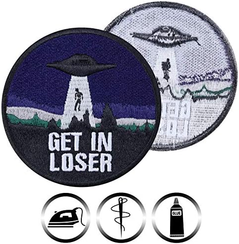 Entre em Loser Alien UFO Costura em patch - Patches legais de ferro em remendos para motociclistas, descolados, roqueiros, amantes de ficção científica, meninos - espacial aplique para jaquetas, jeans, mochilas, chapéus - 2,95x2.95 em