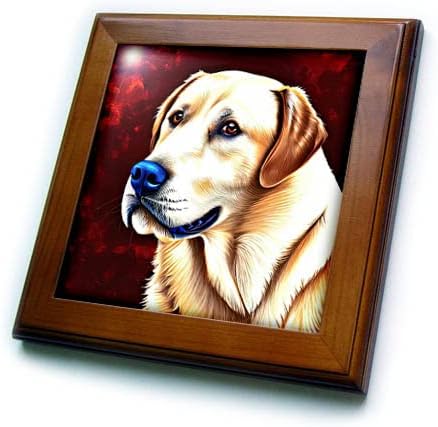 3drose belo labrador retriever cão retrato em vermelho escuro. Digital. - ladrilhos emoldurados
