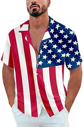 HDDK 4 de julho de botão casual masculino para baixo camisetas de verão de manga curta
