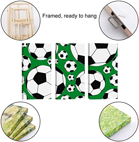 Arte de parede para sala de estar, bolas de futebol esportes padrão de futebol emoldurado conjunto