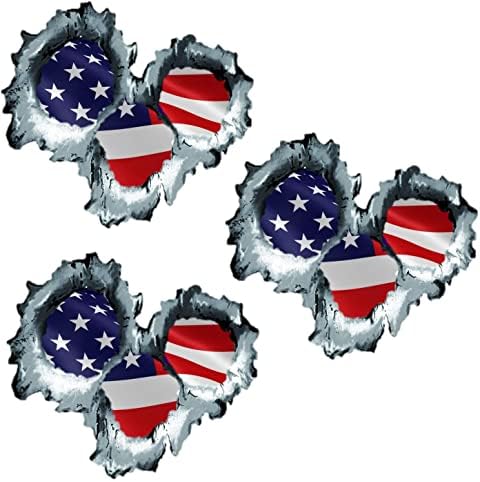 Três American Flag Bullet Hole Starther 3D | Adesivos de hard -chapéu - EUA Welder Electricity Slaffder