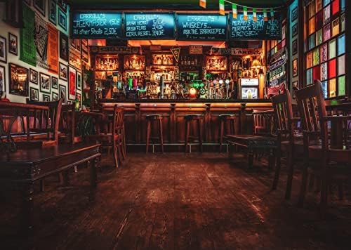 BELECO 12x8ft Tecido European Bar Interior Fotografia Caso -pano Irish Pub Cafe Restaurant Bar Counter Drinks Drinks Uísque Planta de vinho Plano de parede Barra de parede Decorações de festa