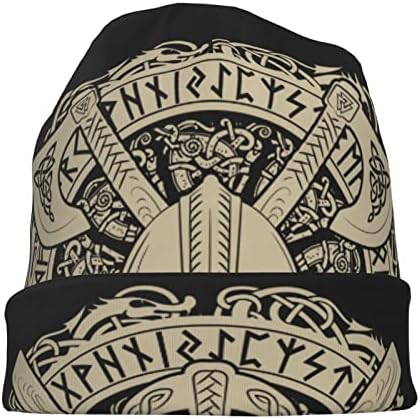 Men Vikings Feanie Caps, Norse Rune Skull Cap Knit Hat Slouchy Cap de Autumn Summer Casual Beanies