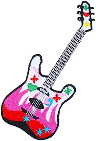 Iron bordado em guitarra em patch applique punk rock n roll heavy metal hippie concert música nota band band nota símbolo logotipo jakcet clássico traje vintage
