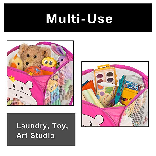 Smart Design Kids Pop -up Organizer com estampa de animal - rede de malha Ventilair - Para crianças pequenas, roupas de bebê, pelúcias e brinquedos - organização doméstica - cubo - 10,5 x 11 polegadas - hipopótamo rosa