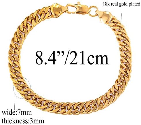 Pulseira de ligação de cadeia cubana de Kelistom para homens, 7mm de largura 5 vezes 18k Gold/platina Plated Chain Chain Mens Bracelet, comprimento 7,6 ”8,4” 9 ”