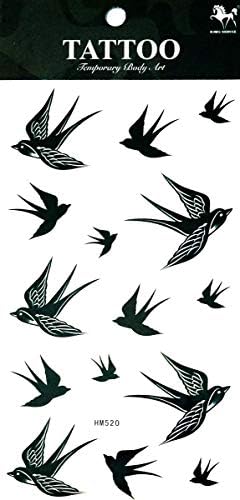 Nipitshop 1 folha temporária pequena tatuagem de pássaro preto