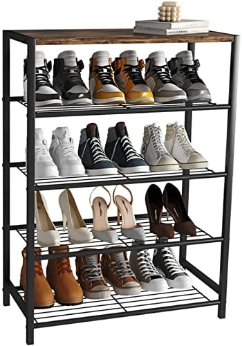 Organizador de armazenamento de sapatos de 5 camadas JEROAL, 10-15 pares de sapatos resistentes para entrada para entrada, corredor e armário, economia de armazenamento e organização
