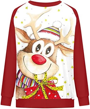 Camisas de Natal femininas Papai Noel e veado Túnica de túnica longa Manga longa Baseball Tshirt Crewneck Blusa