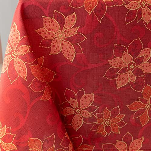 Benson Mills Poinsettia Scroll Tanta de tecido retangular impressa, toalha de mesa de inverno, férias e Natal