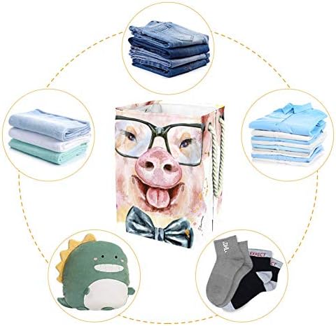 DJROW Aquarela rosa porco com gravata borboleta e óculos Armazenamento de armazenamento Brinquedos de roupas de armazenamento no quarto Banheiro