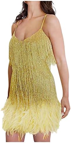 Vestido de lantejoulas de Twgone para mulheres Fringe Glitter Spaghetti tira o BodyCon Sexy Club