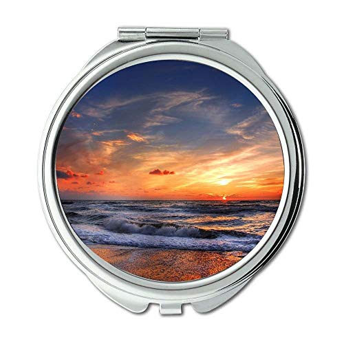 Espelho, espelho de maquiagem, nuvens de céu azul de praia, espelho de bolso, espelho portátil