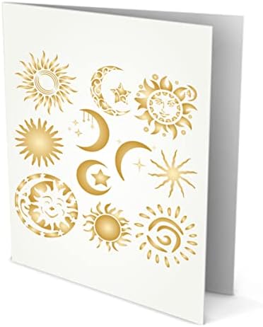 Estêncil do Suns Moons, 6,5 x 6,5 polegadas - Estrela do sol da lua em camadas em estênceis de 2x para modelo de pintura
