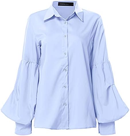 Botão de cor de cor da feminina da moda de UIOP Mangueira de manga longa de mangas compridas blusas de camisa