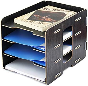 Armários de arquivos HLR, madeira de mesa, 4 camadas de material de escritório criativo, titular de arquivos de caixa de armazenamento de livros de várias camadas, para uso do escritório