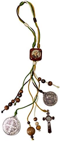 Medalha de Bênção para Casa Saint Benedict | Inclui cartão de oração | Medalhas Saint Benedict | Crucifixo marrom | Cordas fortes e contas de madeira | Grande presente católico para dormitórios e inauguração de casa