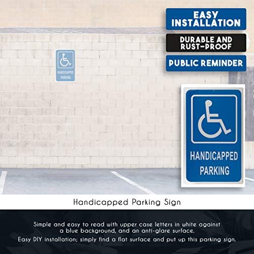 Sinal de estacionamento para deficientes - sem estacionamento em aviso de espaço reservado, alumínio, branco em azul, 18 x 12 polegadas