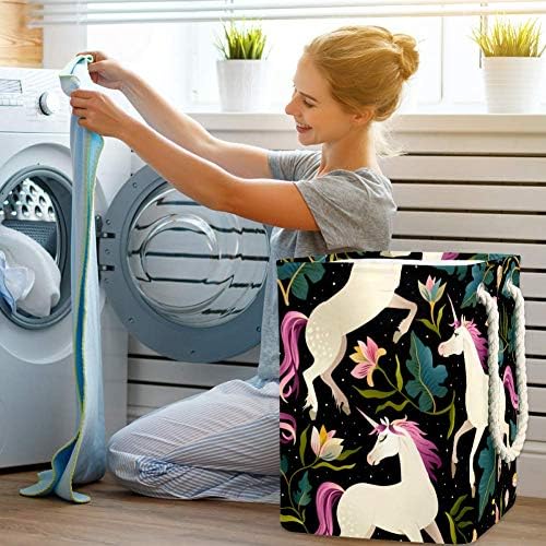 INOMER UNICORNS-BLACK-PATERNO 300D Oxford PVC Roupas à prova d'água cesto grande cesta de lavanderia para cobertores Toys de roupas no quarto