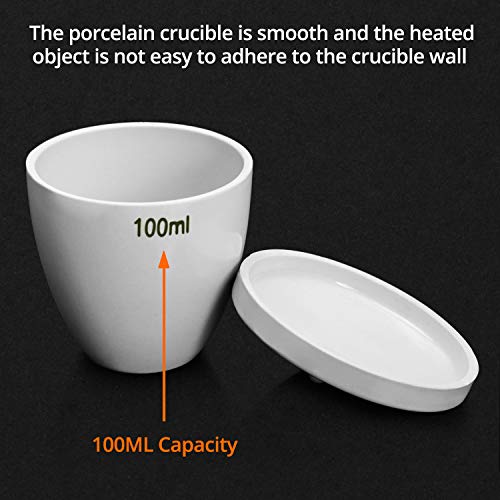 QWORK Durável porcelana Crucata com tampa, capacidade de 100 ml, para escola, laboratório