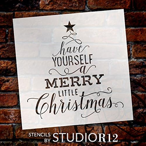Tenha um feliz estêncil de Natal por Studior12 | Árvore com estrela | Song Lyric | DIY Script Holiday