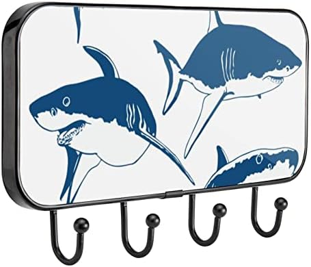 MUOOUM CHAIN ​​GAYS tubarões coloridos porta de animais selvagens de animais selvagens para decoração de parede com 4 ganchos de ganchos de cabide, cabide da bolsa, gancho de toalha, cabides de chave de montagem fácil