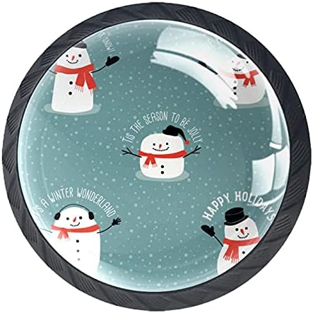 Tyuhaw Round gaveta Puxa lidar com bonecos de neve de natal desejos de impressão com parafusos para armários de cômodas de casa Porta de cozinha gaveta da mesa de mesa banheiro 4pcs