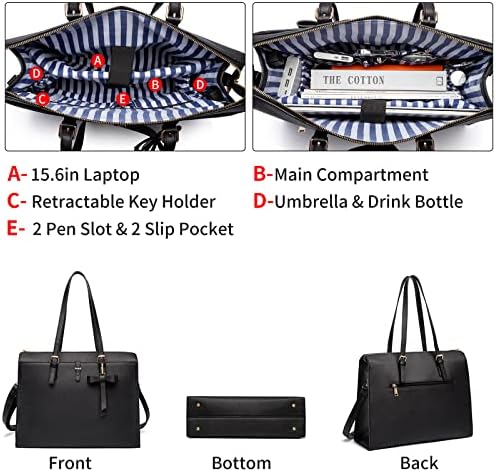 Keyli Womens Laptop Bag bolsa de couro impermeável PU PU de couro Sacos de trabalho com porta de carregamento