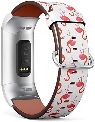 Compatível com Fitbit Charge 3 e 3 SE - Banda de acessório de pulseira de pulseira de couro - Lovely Pink Flamingo Flat