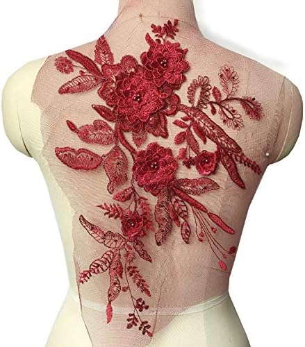 3D Lace Flower Patch Reth Romestone Bordado Apliques de renda de renda Motivo de miçanga Acentos requintados para jeans Vestido de jeans cor rosa pálida cor