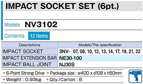 TOME NV3102 3/8 Drive Impact Socket com estojo de metal e bandeja