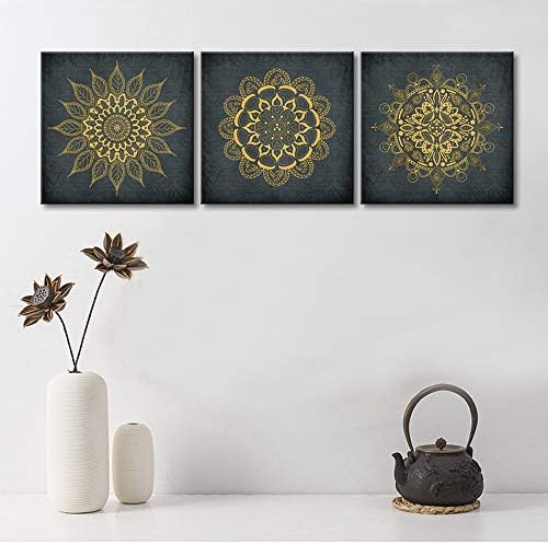 Klvos 3 peças Boho Art Art Banheiro de ouro Mandala Pinturas emolduradas imagens de lona de flores