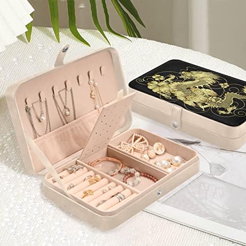 Tenewgogo Gold Gold Japanese Dragão Jóias Pequenas Caixa de Jóias PU Organizador de Jóias Viagem Caixa de Jóias de Dama de Brides