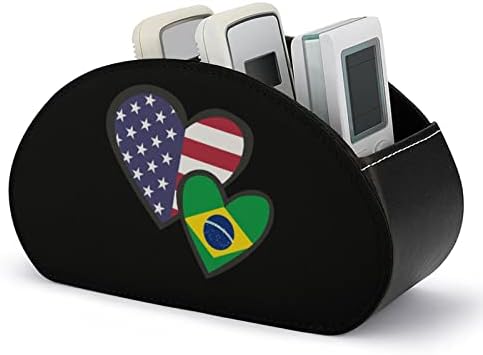 Intertravamento Hearts American Brasil Flag Remote Control Holder/Caddy/Box/Bandey com 5 Compartamentos PU Organizador de couro PU com padrão impressa fofo